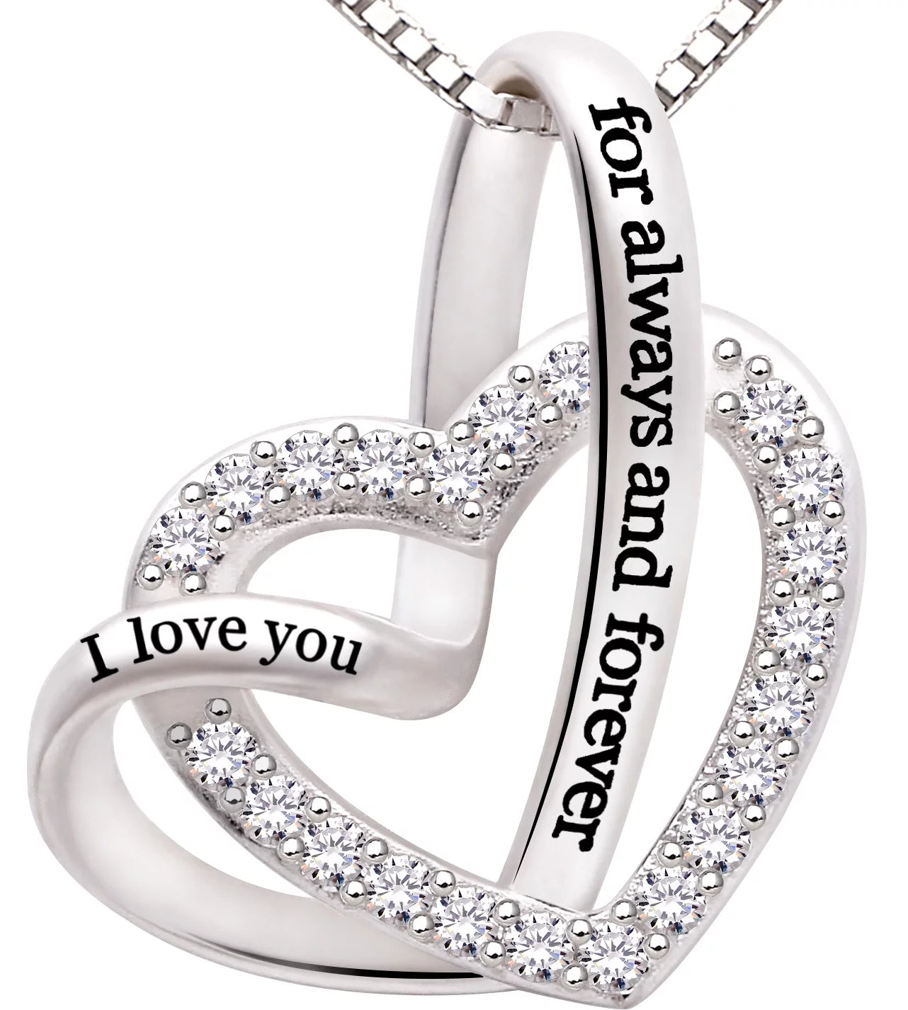 Jewelry Sterling Silver "I Love You for Always and Forever" Love Heart Cubic Zirconia Necklace